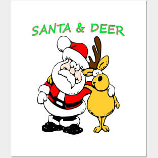 Santa and Deer Posters and Art